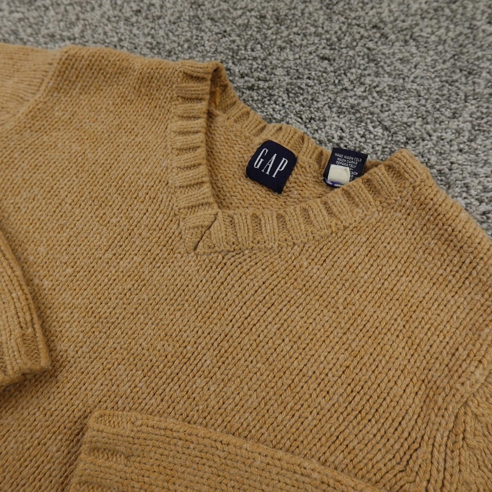 VTG Gap Sweater Womens M Brown Beige Wool Acrylic V Neck Knit Pullover 90s Y2K